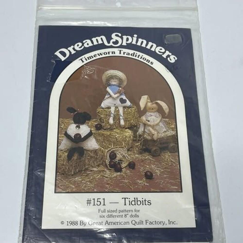 Dolls Country Heart Shelf Sitters Girl Bunny Sheep 8" UNCUT Pattern 80s Tidbits